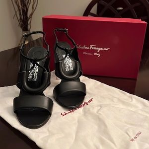 Black leather Salvatore Ferragamo high heel sandals size 9 very good condition